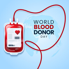 Blood donation illustration concept with blood bag. World blood donor day.