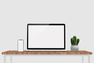 Realistic laptop and smart phone mockup blank