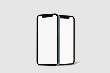 Realistic blank two smart phone mockup front view angle