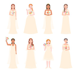 Beautiful bride character in wedding dress. flat design style vector illustration.