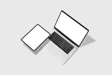 Realistic blank laptop and tablet mockups 