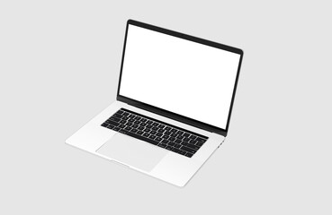 Realistic flying laptop mockup blank