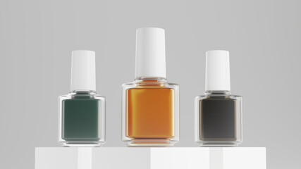 3D Rendered Nail Polish in Modern Bottles for Mockup