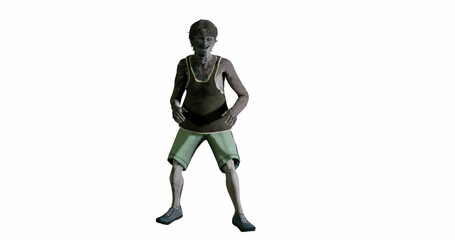 Fototapeta na wymiar zombie scary woman walks with her arms outstretched not isolated white background. 3d render