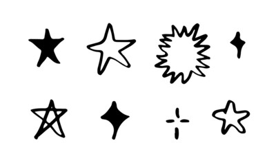Obraz premium Hand drawn stars set. Star doodles collection on white background.