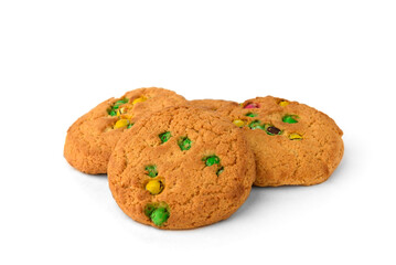 Shortbread cookies with dragees isolated on white background.
