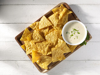 Overhead chips with Queso