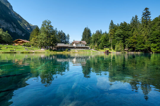 Blausee lake in summer, Kandergrund, Bernese Oberland, Switzerland	