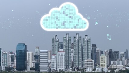 Cloud computing technology and online data storage for alteration data sharing . Computer connects...