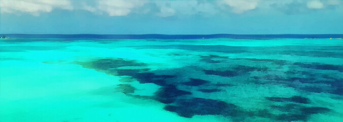 Panoramic view of the turquoise sea, summer season