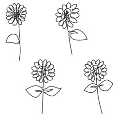 一筆書きで描いた向日葵　線画のイラスト素材