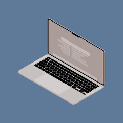 3d volumetric computer laptop macbook in isometry for an advertising banner, sticker, placing your information on the display.  Vector illustration in grey, blue colours