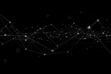 Strange transparent fluidly connected dots and lines 3d illustration. Abstract sci-fi polygonal plexus shape background for the landing, poster, card, ad banner, and presentation in science or medical