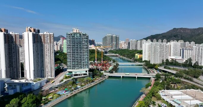 Tuen Mun, Hong Kong Drone fly over Hong Kong city