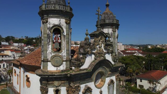 Church of Sao Francisco de Assis in Sao Joao del Rei Town in Brazil. Aerial View
