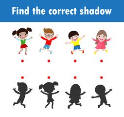 Find the correct shadow. Educational game for children, Shadow Matching Game for kids, Visual game for kid. Connect the dots picture ,Education Vector Illustration.