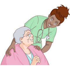 Nurse caring for the elderly looking happy isolated on white background.illustration