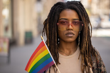 LGBTQ young black woman in city portrait