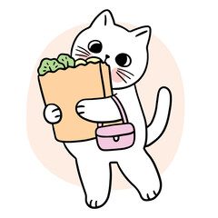 Cartoon cute cat shopping vector.