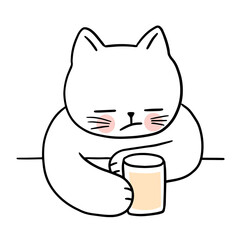 Cartoon cute cat drinking beer vector.