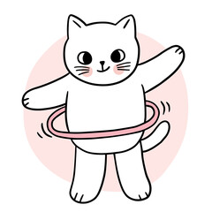 Cartoon cute cat exercise hula hoop vector.