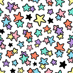 Colorful Little Stars seamless pattern. Abstract art print. Design for paper, covers, cards, fabrics, scrapbook, interior items and any. Vector illustration.