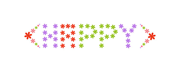 Happy text written using flowers vector. Happy text vector