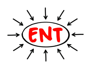 ENT - Ear Nose and Throat acronym text with arrows, health concept background
