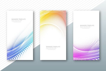 Abstract dotted colorful wave banners set design