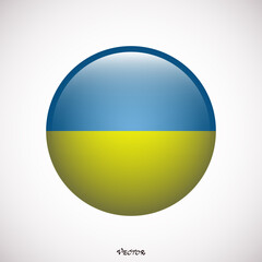 Ukraine flag circle shape button glass texture vector illustration
