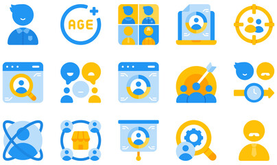 Set of Vector Icons Related to Market Research. Contains such Icons as Adult, Age, Age Group, Consumer Research, Customer Behavior, Focus Group and more.