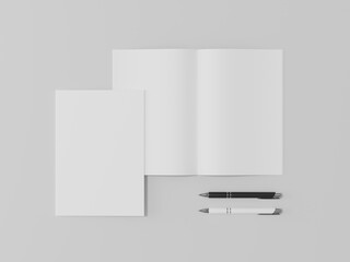 White blank book mockup, notebook paper, 3d rendering, 3d illustration 