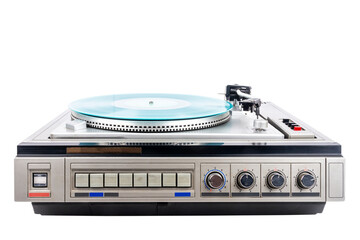 Fototapeta premium Vintage turntable record player with turquoise vinyl