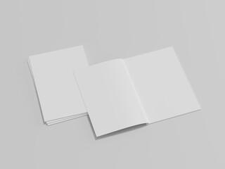 White blank book mockup, notebook paper, 3d rendering, 3d illustration 