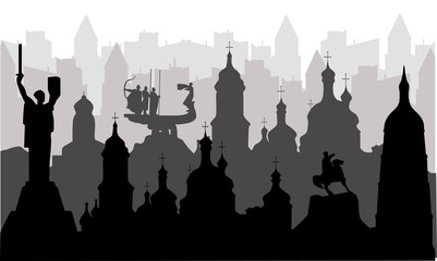black and white silhouette panorama Kyiv Ukraine