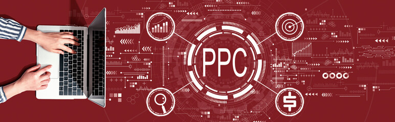 PPC - Pay per click concept with person using a laptop computer