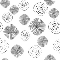 Seamless pattern based on traditional folk art flowers ornaments. Black and white floral background. Scandinavian style. Sweden nordic style. Vector illustration. Simple minimalistic pattern