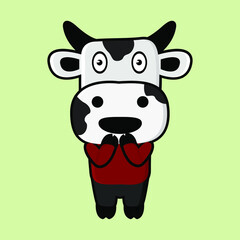 Obraz premium Cute cow mascot with wow expression of illustration vector