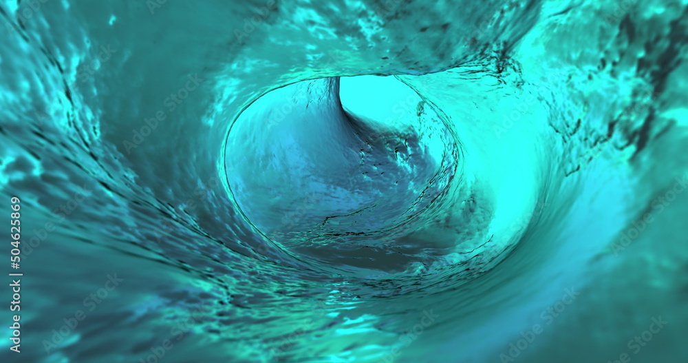 Poster journey through the water tunnel. slow flow of water in a tunnel in a pipe.