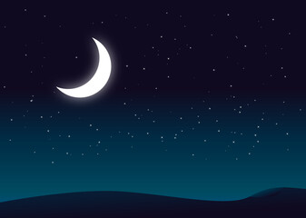 Obraz na płótnie Canvas crescent moon and stars in the night