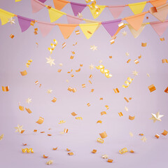 Party celebration with confetti.3d rendering