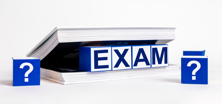 Exam, word inside school book, copybook. High quality photo