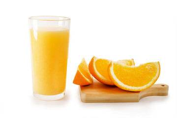 Glass of Orange juice with orange and slices fruits isolated on white background