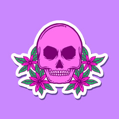 hand drawn skull flowers doodle illustration for tattoo stickers poster etc
