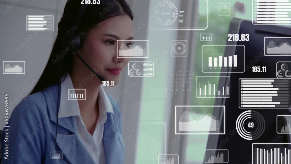Poster customer support call center provide data in conceptual vision . business and communication technolo