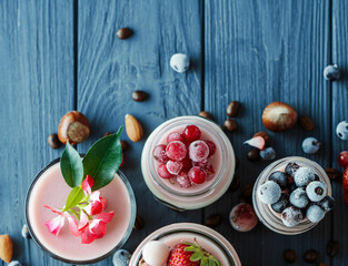 panna cotta berry fitness dessert - three layers of milk jelly pudding, coffee, vanilla and berry	
