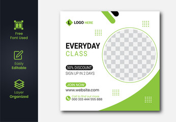 Learning post for seminar or workshop everyday class social media promotional banner design 