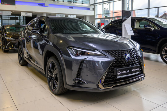 Chwaszczyno, Poland - May 14, 2022: New model of Toyota Lexus presented in the car showroom