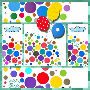 Poka Dots Illustration. Collage Of Multicolored Polka Dots And Ballons In An Illustration. Stock Image.