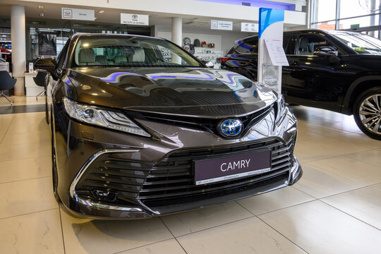 Chwaszczyno, Poland - May 14, 2022: New model of Toyota Camry presented in the car showroom